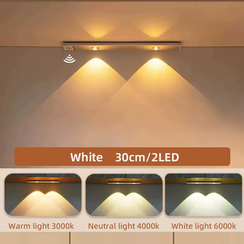 LED Ultra-Thin Wireless Under Cabinet Motion Sensor Lights with 3-Color Dimming for Kitchen, Bedroom, and Wardrobe