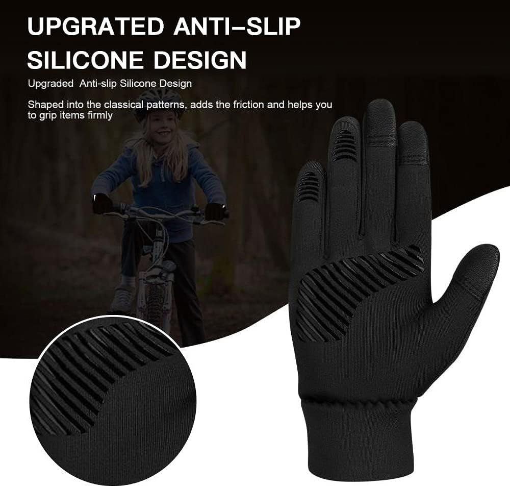 Kids Gloves Winter Waterproof Coating Warm Thick Fleece Touchscreen Anti-Slip for Boys Girls 3-15 Years Cycling School