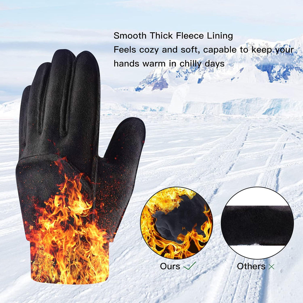 Kids Gloves Winter Waterproof Coating Warm Thick Fleece Touchscreen Anti-Slip for Boys Girls 3-15 Years Cycling School