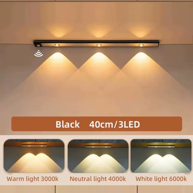 LED Ultra-Thin Wireless Under Cabinet Motion Sensor Lights with 3-Color Dimming for Kitchen, Bedroom, and Wardrobe
