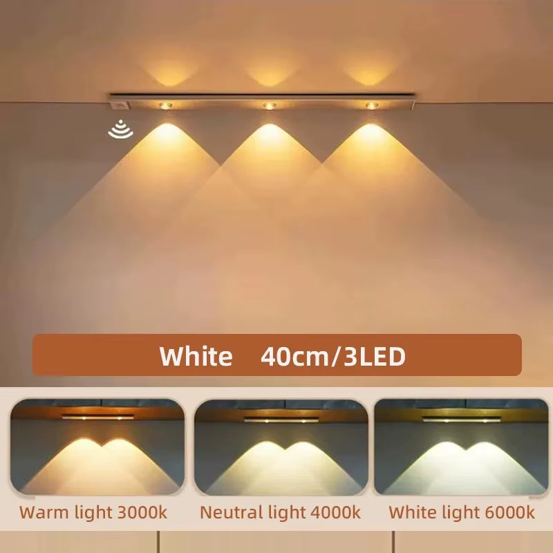 LED Ultra-Thin Wireless Under Cabinet Motion Sensor Lights with 3-Color Dimming for Kitchen, Bedroom, and Wardrobe