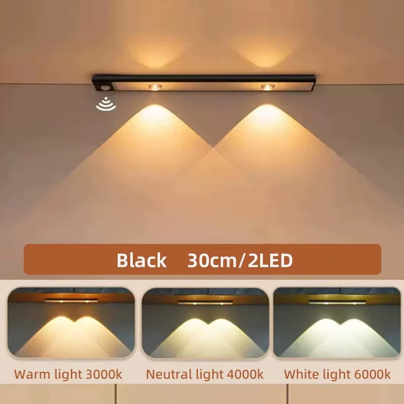 LED Ultra-Thin Wireless Under Cabinet Motion Sensor Lights with 3-Color Dimming for Kitchen, Bedroom, and Wardrobe