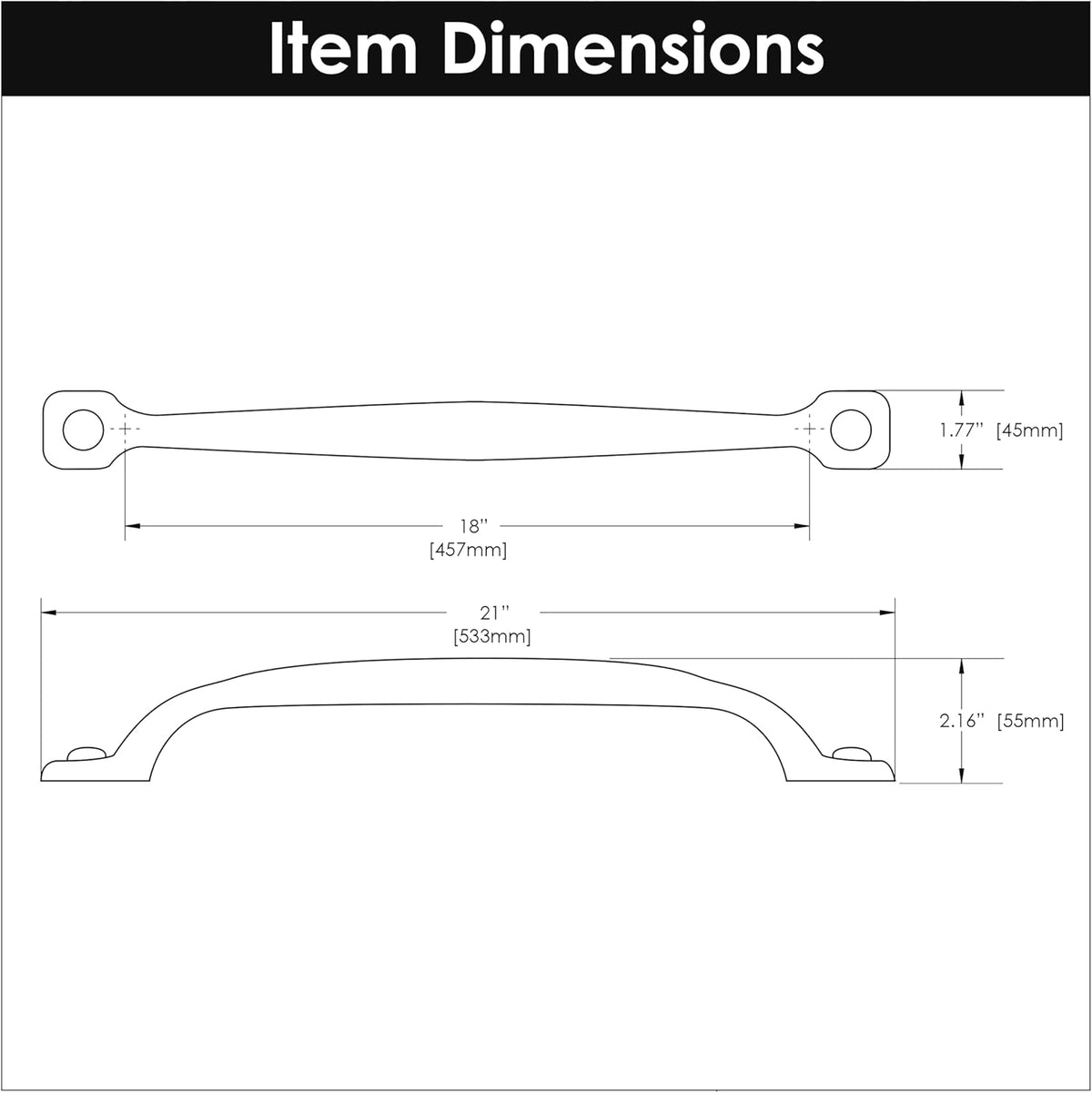 Solid Core Kitchen Cabinet Pulls, Luxury Cabinet Handles, Hardware for Doors & Dresser Drawers, 18 Inch Hole Center, Rustic Iron, Refined Rustic Collection