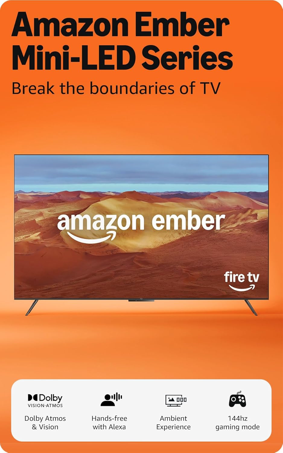 Ember 65" Mini-Led Series with Fire TV (Newest Model), QLED 4K UHD Smart TV, Dolby Vision IQ, 144Hz Gaming Mode, Ambient Experience, Find Shows Faster with Alexa+