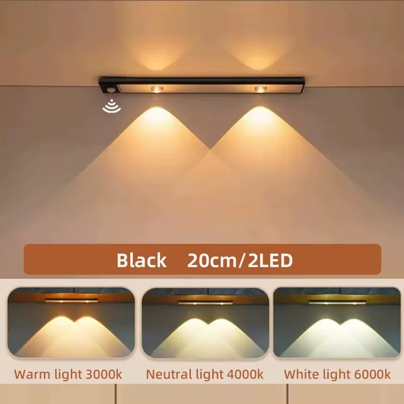 LED Ultra-Thin Wireless Under Cabinet Motion Sensor Lights with 3-Color Dimming for Kitchen, Bedroom, and Wardrobe
