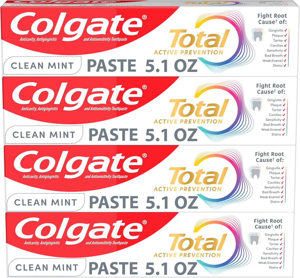 Total Fluoride Toothpaste, Clean Mint, 4 Pack, 5.1 Oz