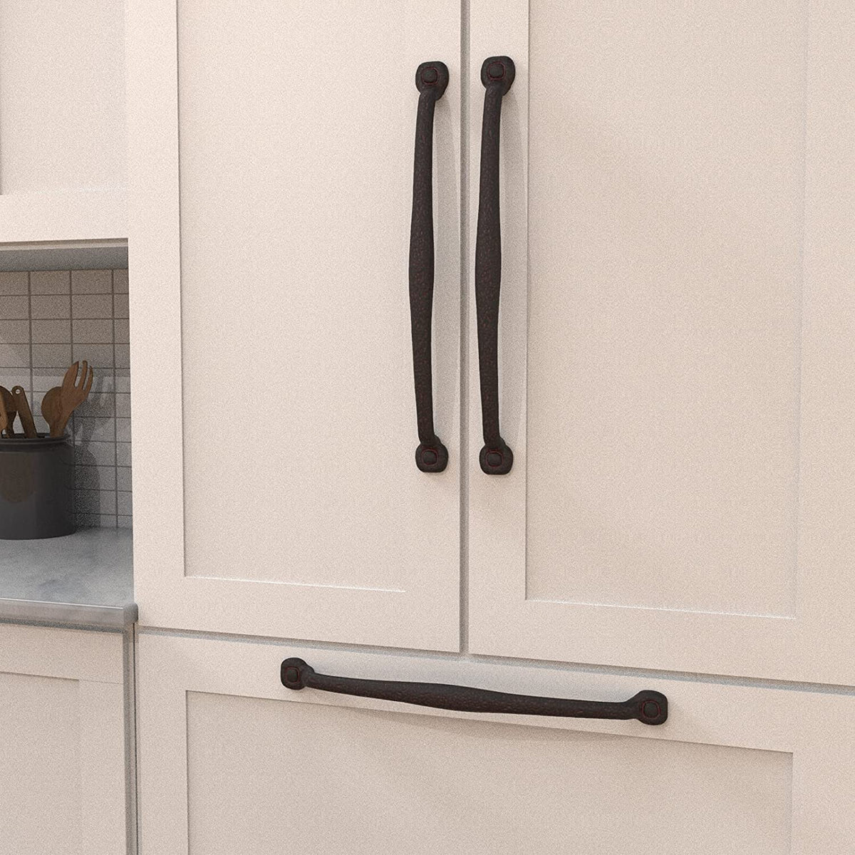 Solid Core Kitchen Cabinet Pulls, Luxury Cabinet Handles, Hardware for Doors & Dresser Drawers, 18 Inch Hole Center, Rustic Iron, Refined Rustic Collection