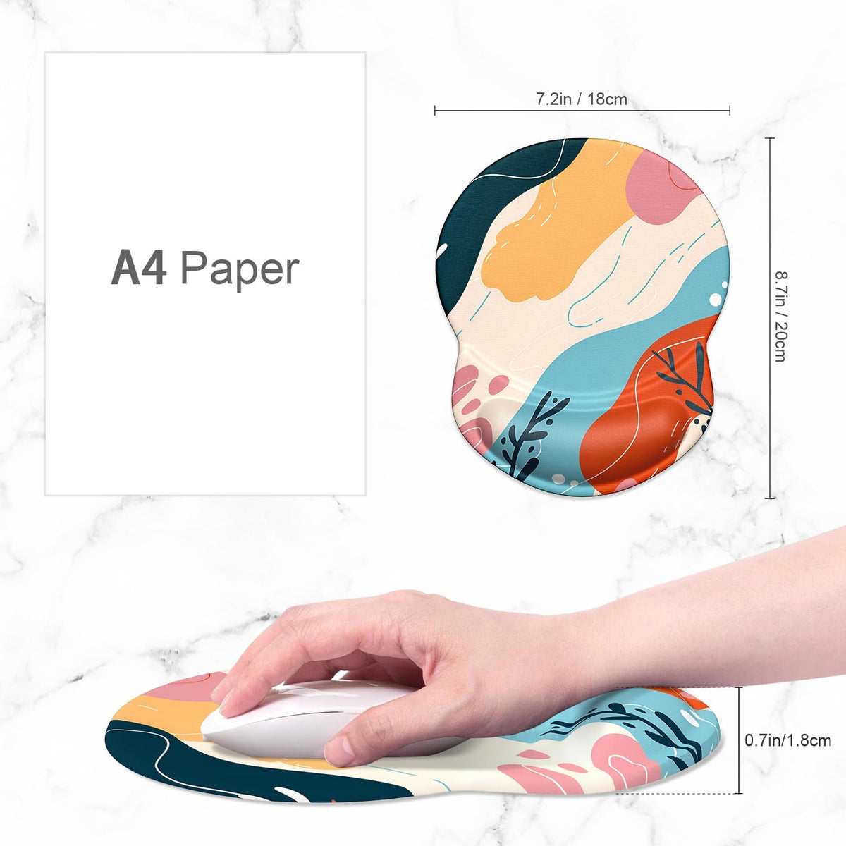 Ergonomic Mouse Pad with Gel Wrist Support Small Wrist Rest Smooth Surface Non-Slip PU Base Comfortable Office Supplies Pain Relief, 8.7 X 7.2 Inches, Art Style Pattern