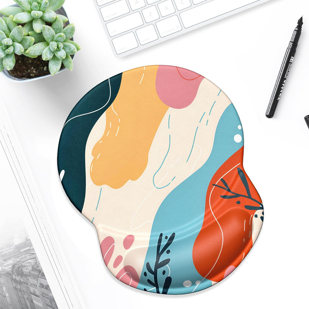 Ergonomic Mouse Pad with Gel Wrist Support Small Wrist Rest Smooth Surface Non-Slip PU Base Comfortable Office Supplies Pain Relief, 8.7 X 7.2 Inches, Art Style Pattern