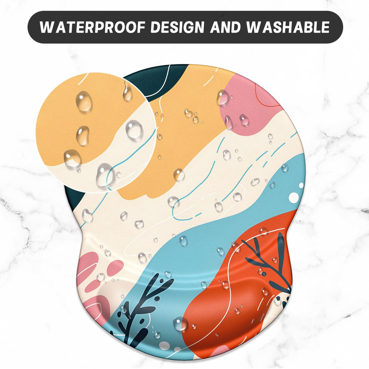 Ergonomic Mouse Pad with Gel Wrist Support Small Wrist Rest Smooth Surface Non-Slip PU Base Comfortable Office Supplies Pain Relief, 8.7 X 7.2 Inches, Art Style Pattern