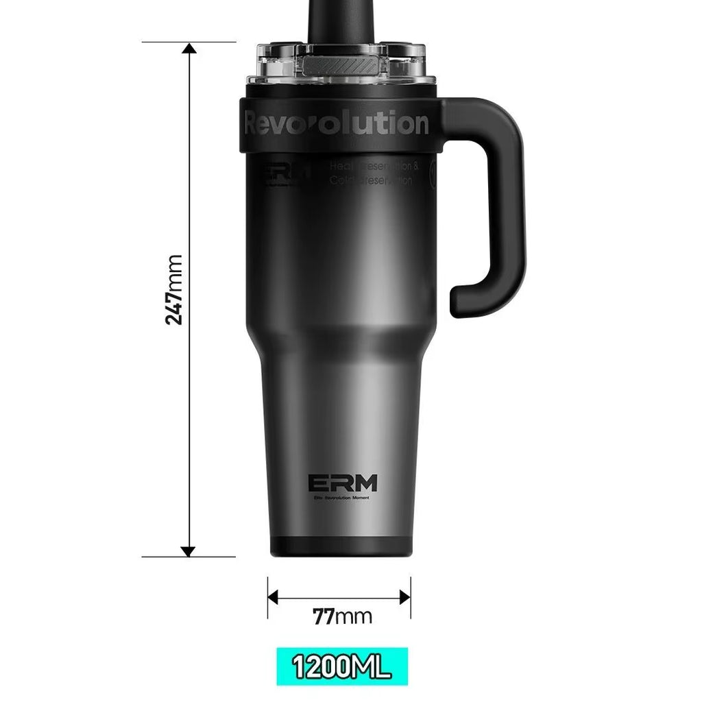 1200ML Extra Large Insulated Ceramic Tumbler with Stainless Steel Water Bottle, Vacuum Flask, Straw, Handle, and Leakproof Design
