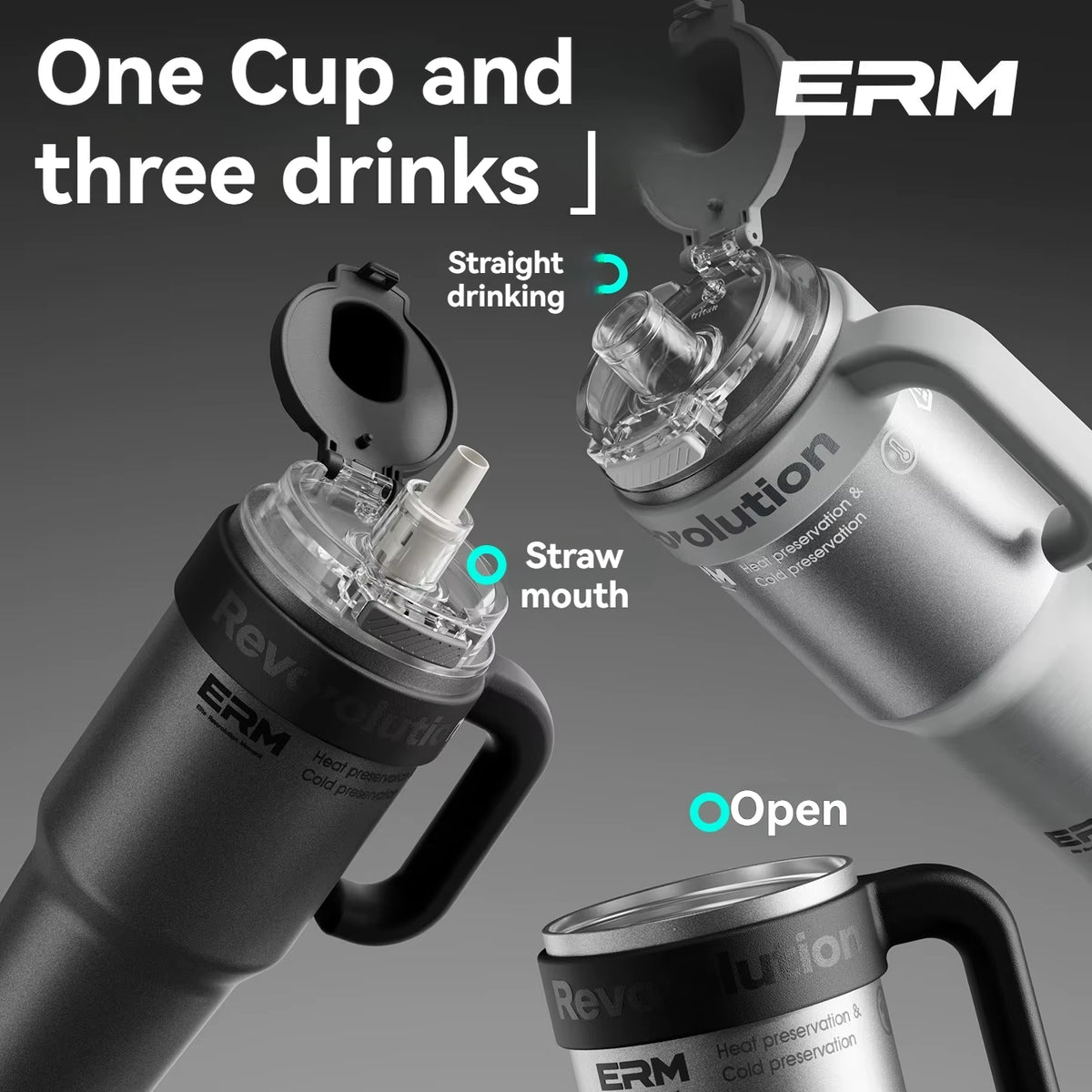 1200ML Extra Large Insulated Ceramic Tumbler with Stainless Steel Water Bottle, Vacuum Flask, Straw, Handle, and Leakproof Design