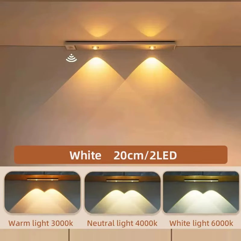 LED Ultra-Thin Wireless Under Cabinet Motion Sensor Lights with 3-Color Dimming for Kitchen, Bedroom, and Wardrobe