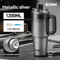 1200ML Extra Large Insulated Ceramic Tumbler with Stainless Steel Water Bottle, Vacuum Flask, Straw, Handle, and Leakproof Design