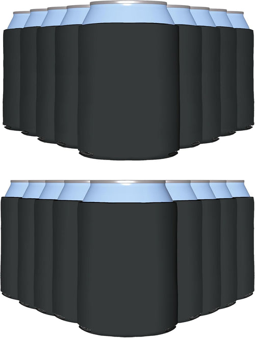 25 Pack Charcoal Blank Can Cooler Sleeves, Customizable Bulk Insulated Foam for Beer, Collapsible Plain Drink Holder, Cold Soda Insulator, 12Oz Regular, 16Oz Tall Cans